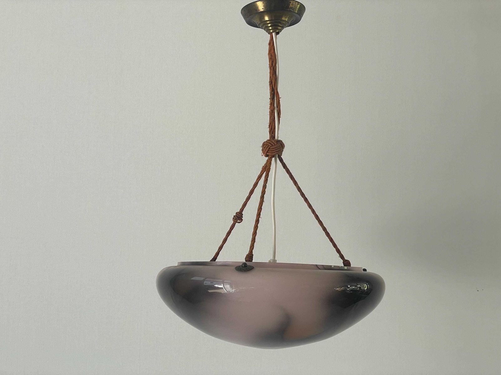 Art Deco Purple Glass Ceiling Lamp, 1940s, Germany photo for sale