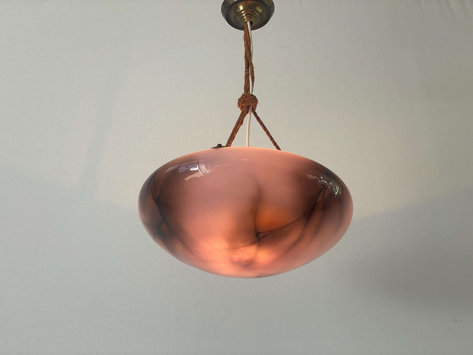 photo for sale Art Deco Purple Glass Ceiling Lamp, 1940s, Germany