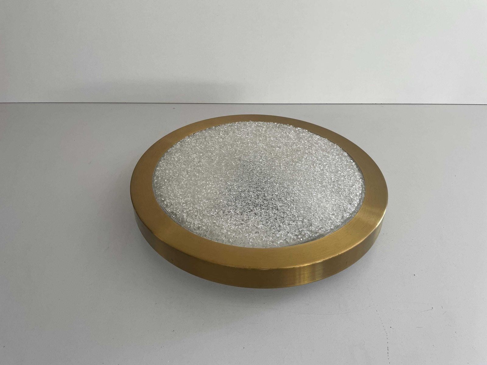 Mid Century Modern Ice Glass And Metal Flush Mount Ceiling Lamp By Doria, 1960s, Germany photo for sale