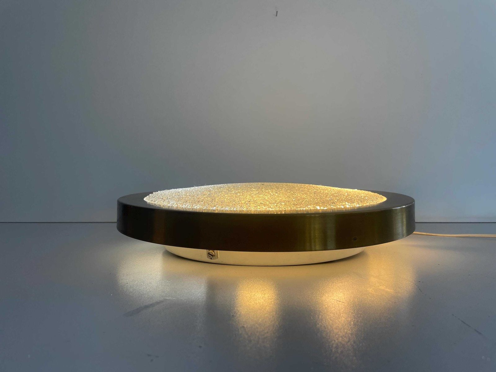 photo for sale Mid Century Modern Ice Glass And Metal Flush Mount Ceiling Lamp By Doria, 1960s, Germany
