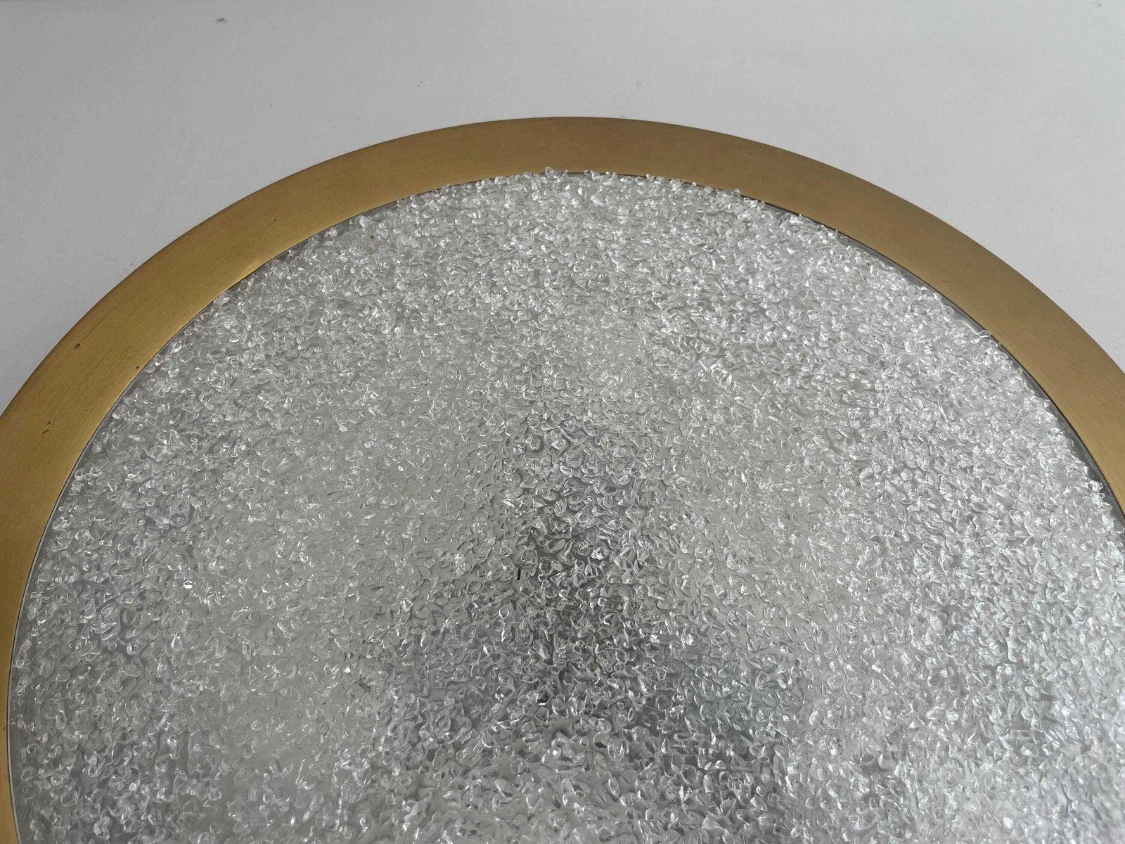 photo vinterior Mid Century Modern Ice Glass And Metal Flush Mount Ceiling Lamp By Doria, 1960s, Germany