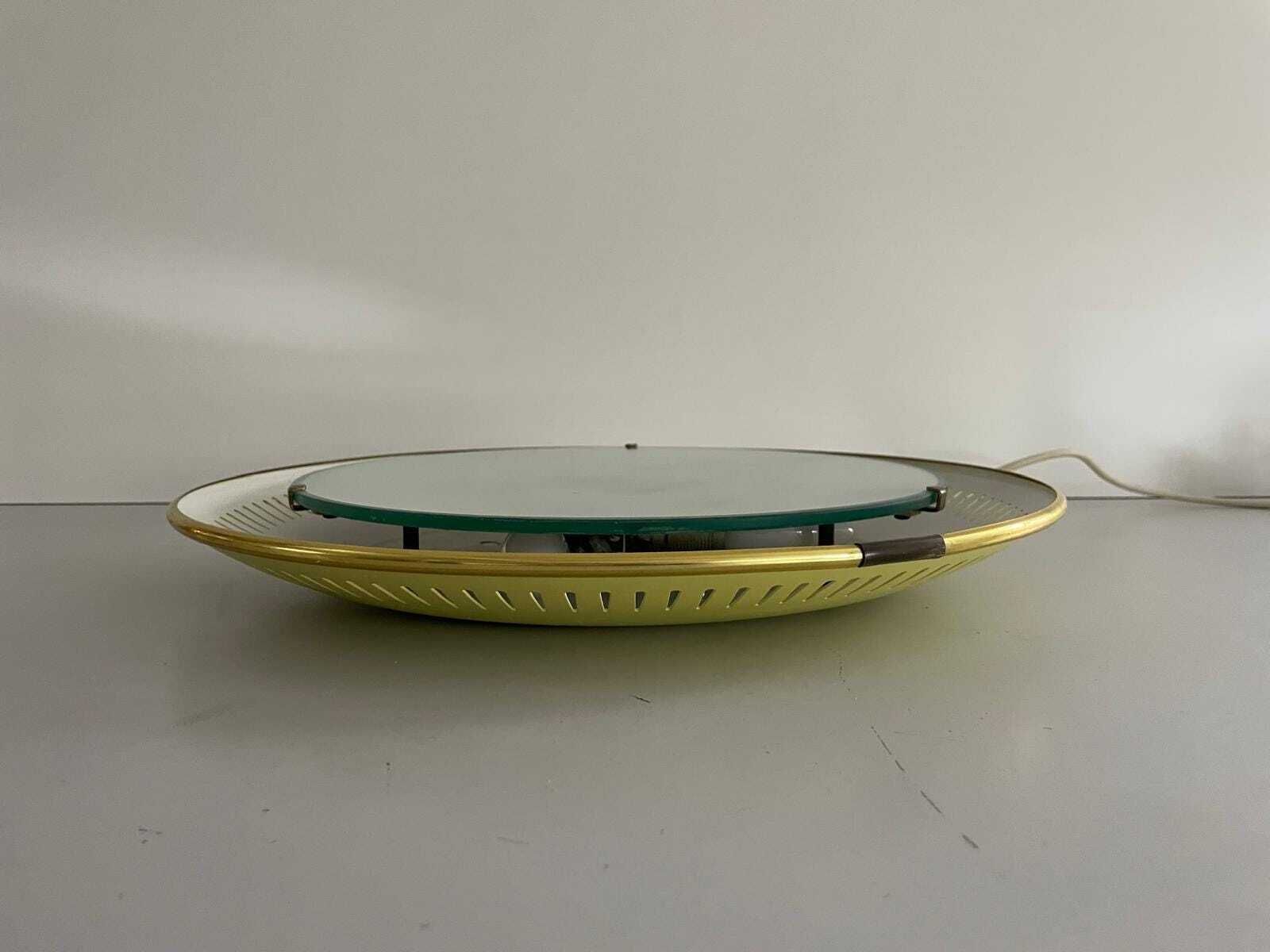 photo vinterior Mid Century Modern Round Yellow And White Wall Mirror With Light By Hillebrand, 1950s, Germany