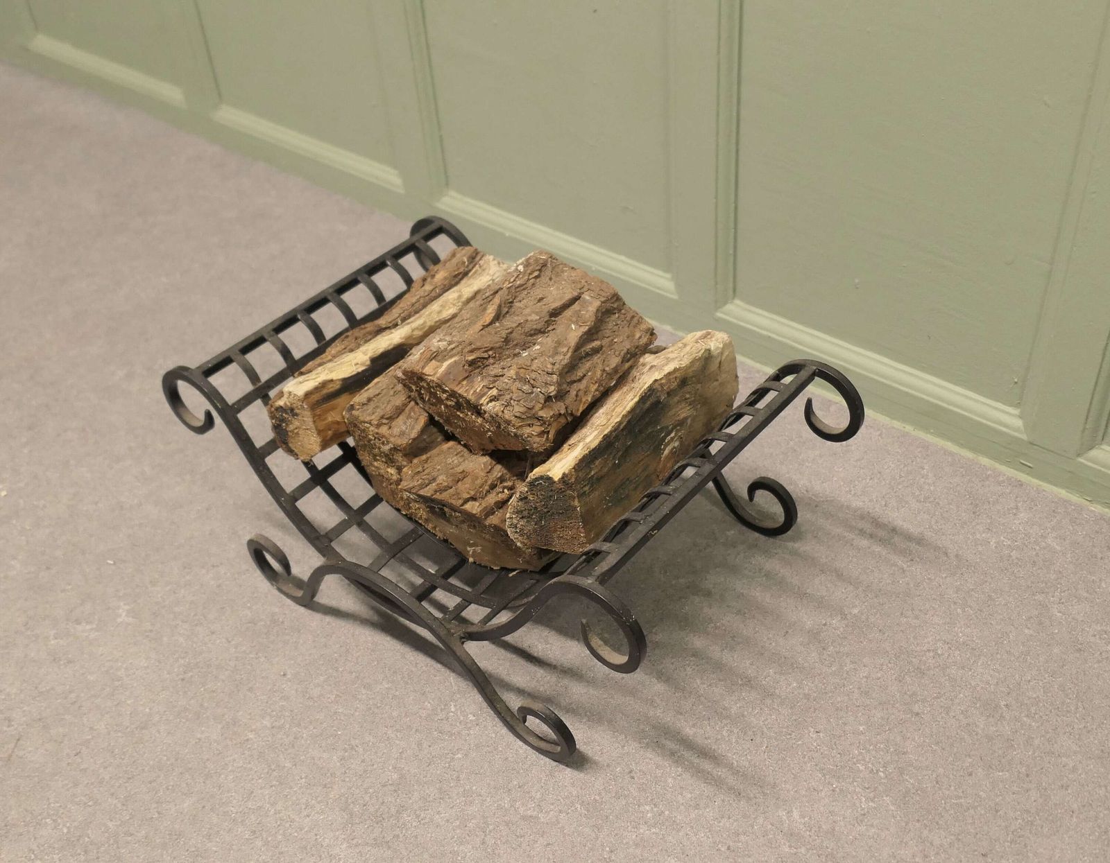 Attractive Cast Iron Log Carrier This Is A Great Piece, It Is Made In Iron And Curved To photo for sale