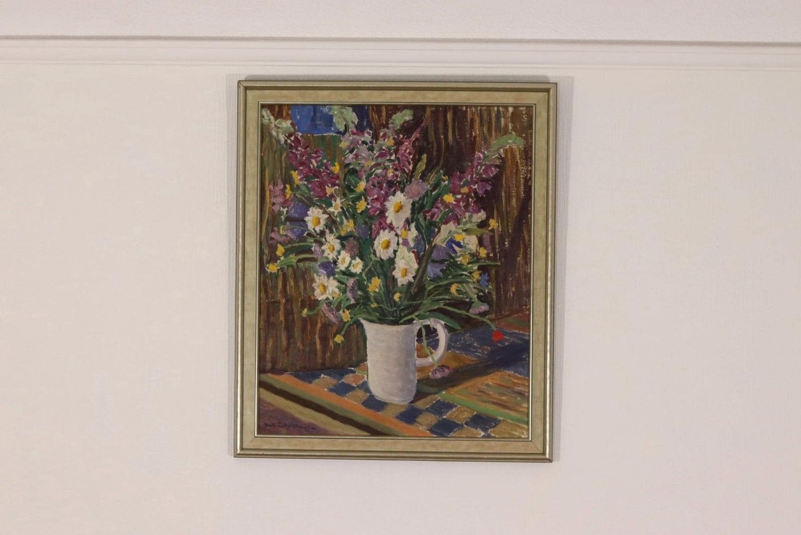 Original Mid Century Swedish Panel Painting – “Flower Still Life” By Bertil Lundgren – Signed – 68 × 58 Cm photo furniture