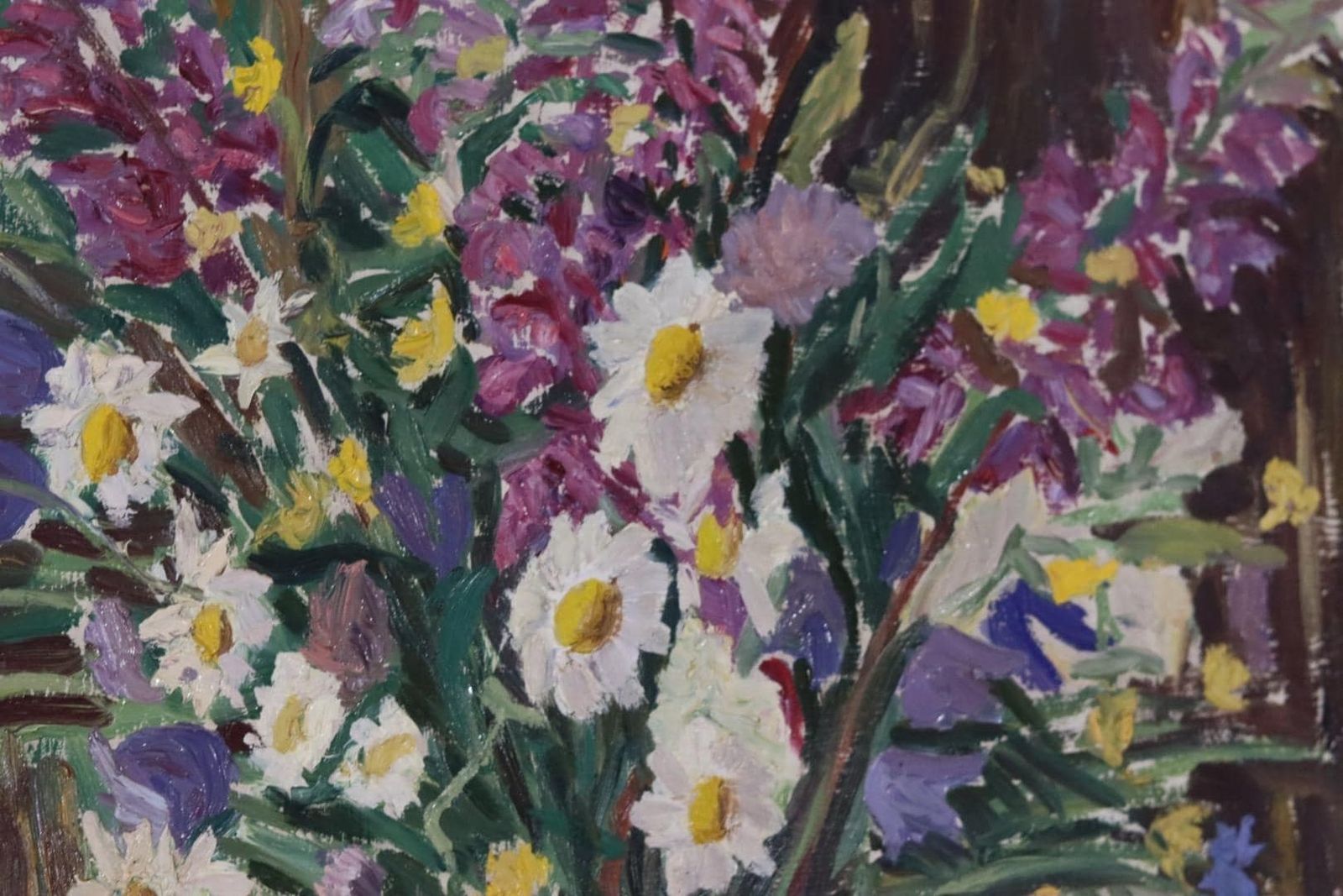 Original Mid Century Swedish Panel Painting – “Flower Still Life” By Bertil Lundgren – Signed – 68 × 58 Cm photo vintage