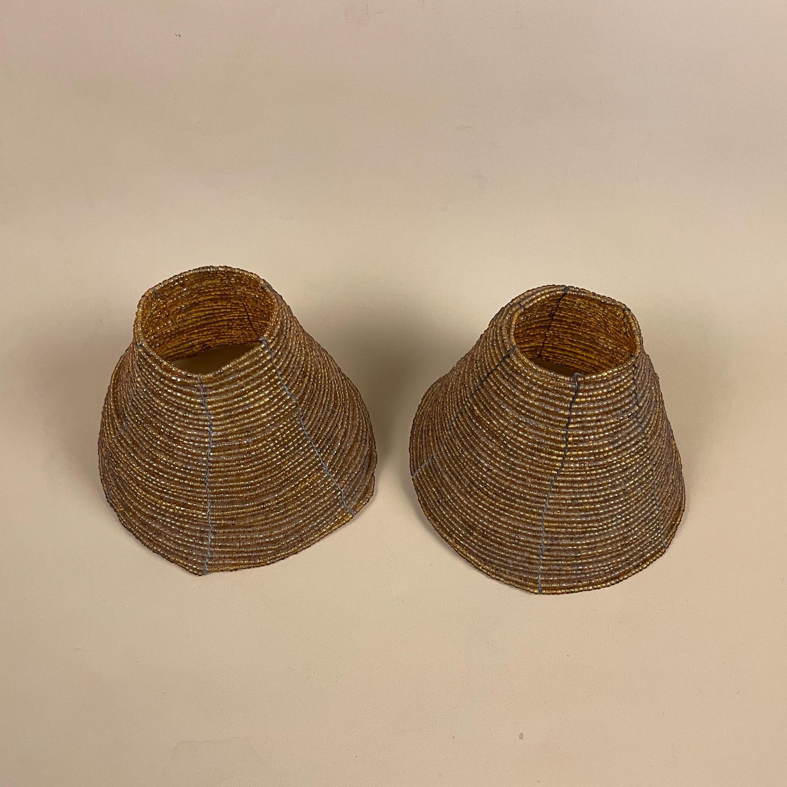 Pair Of 2 Vintage Cone Glass Beaded Lamp Shade Lampshade Lightshade Orange Candle Toppers  Downton Abbey Antique Classic Set Handmade photo 58.0
