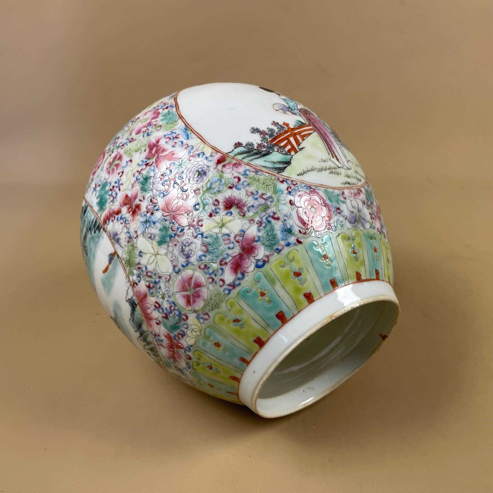 photo for sale Oriental Chinese Lampshade Ceramic Lamp Shade Light Bedside Table Hand Painted Floral Design Pattern White Antique Vintage Porcelain Ball
