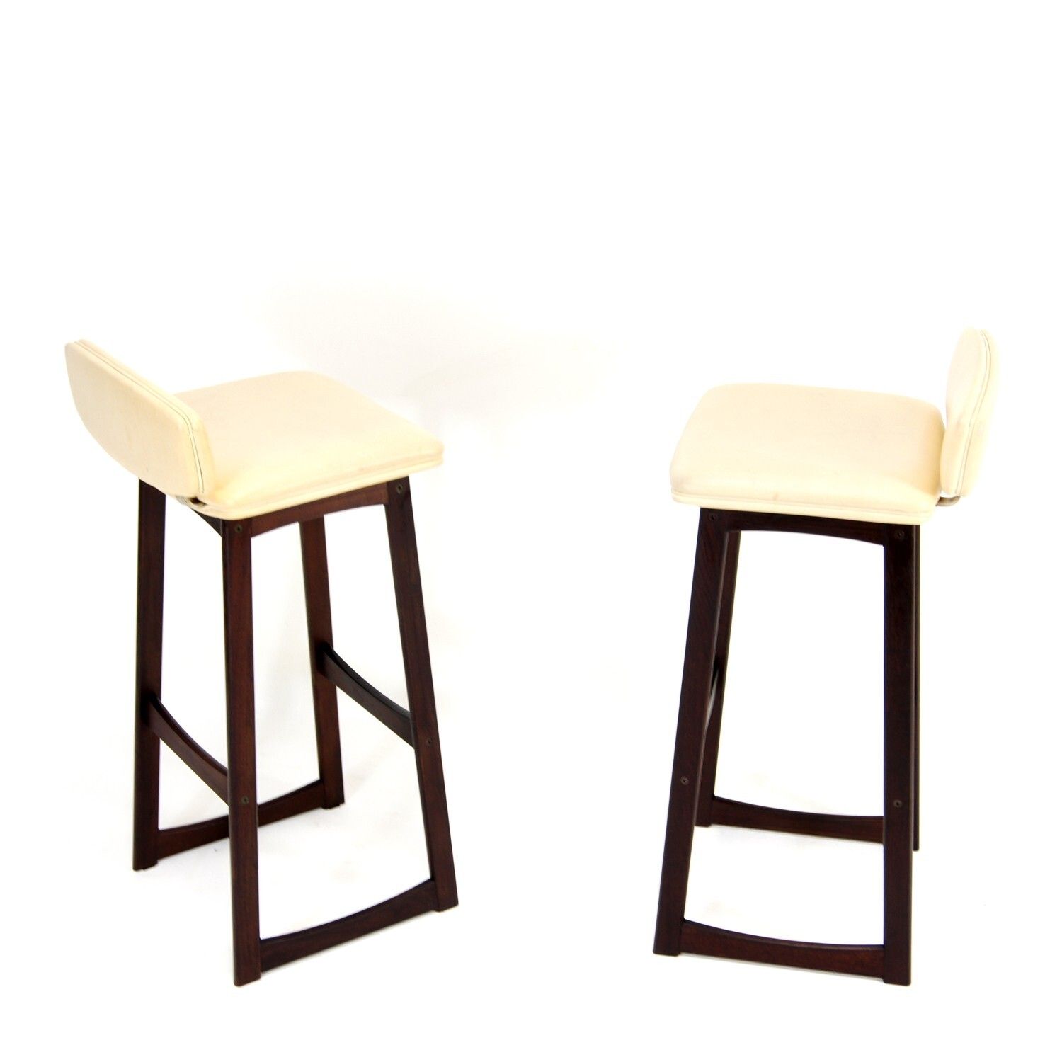 Pair Of Retro Vintage Danish Faux Leather Bar Stools Chairs Mid Century Teak 60s