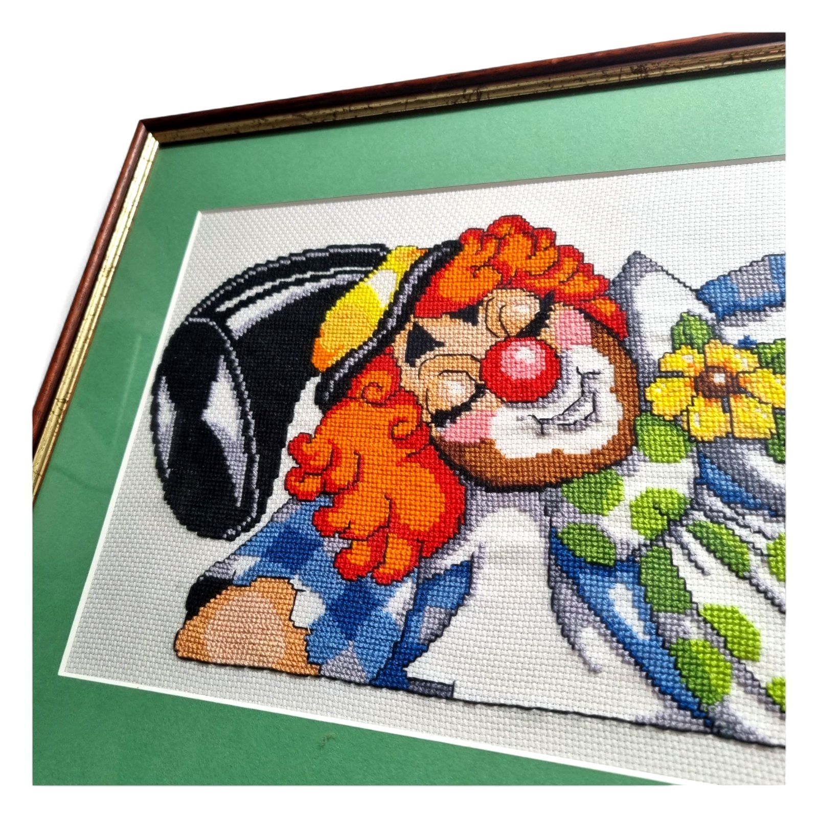 Cross Stitch Clown Large Framed Complete Needle Craft Clown