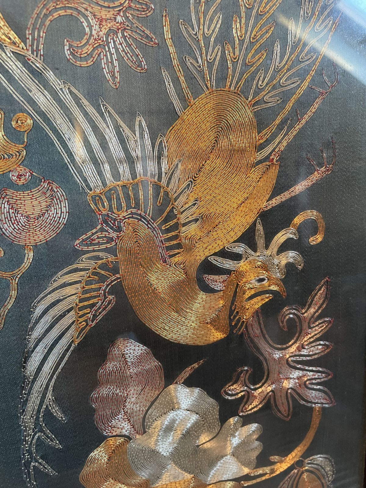 Early 1900s Chinese Embroidered Silk Panel, Bird & Flowers photo 1025.0