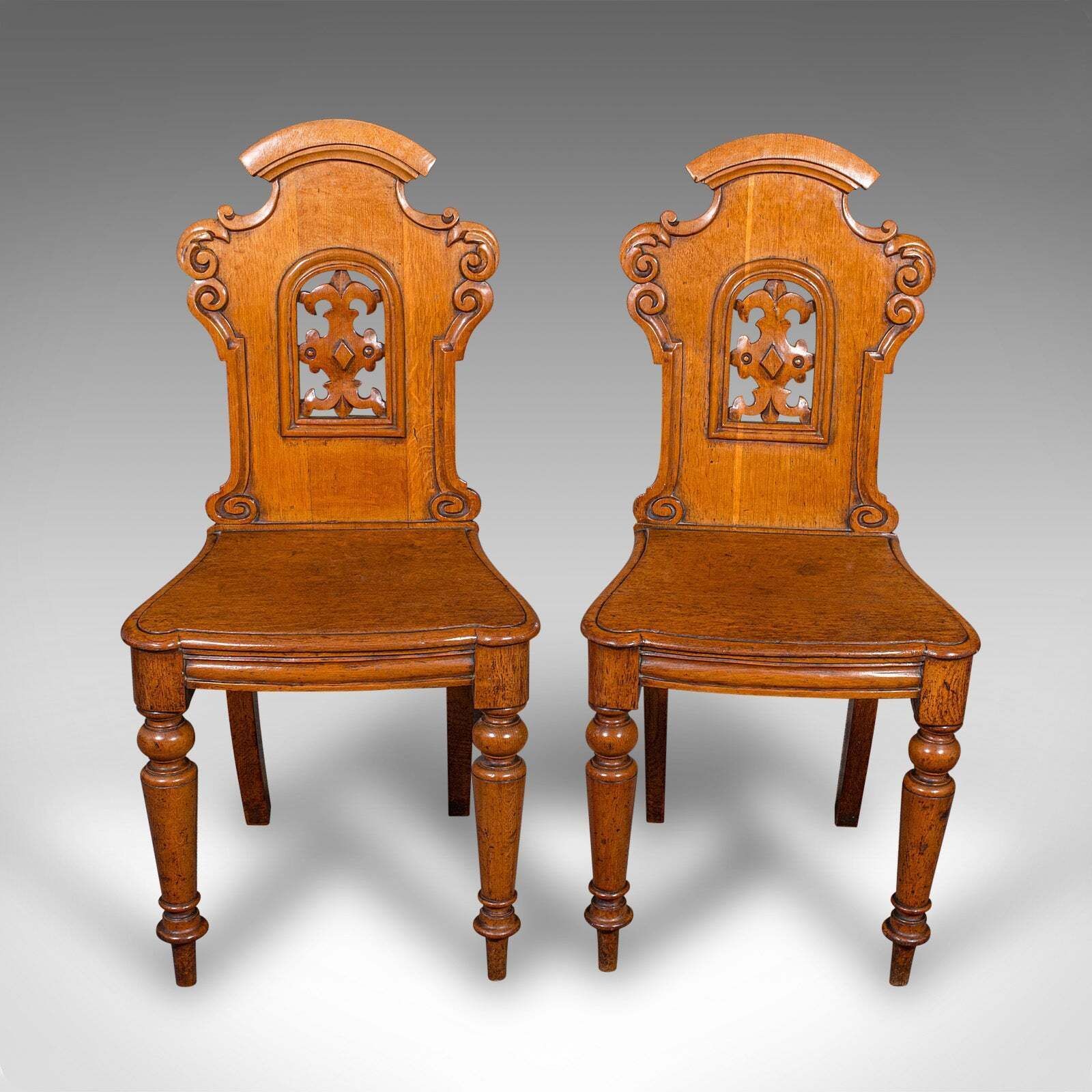 Pair Of Antique Hall Chairs, Scottish, Oak, Reception Seats, Regency, Circa 1830 photo furniture
