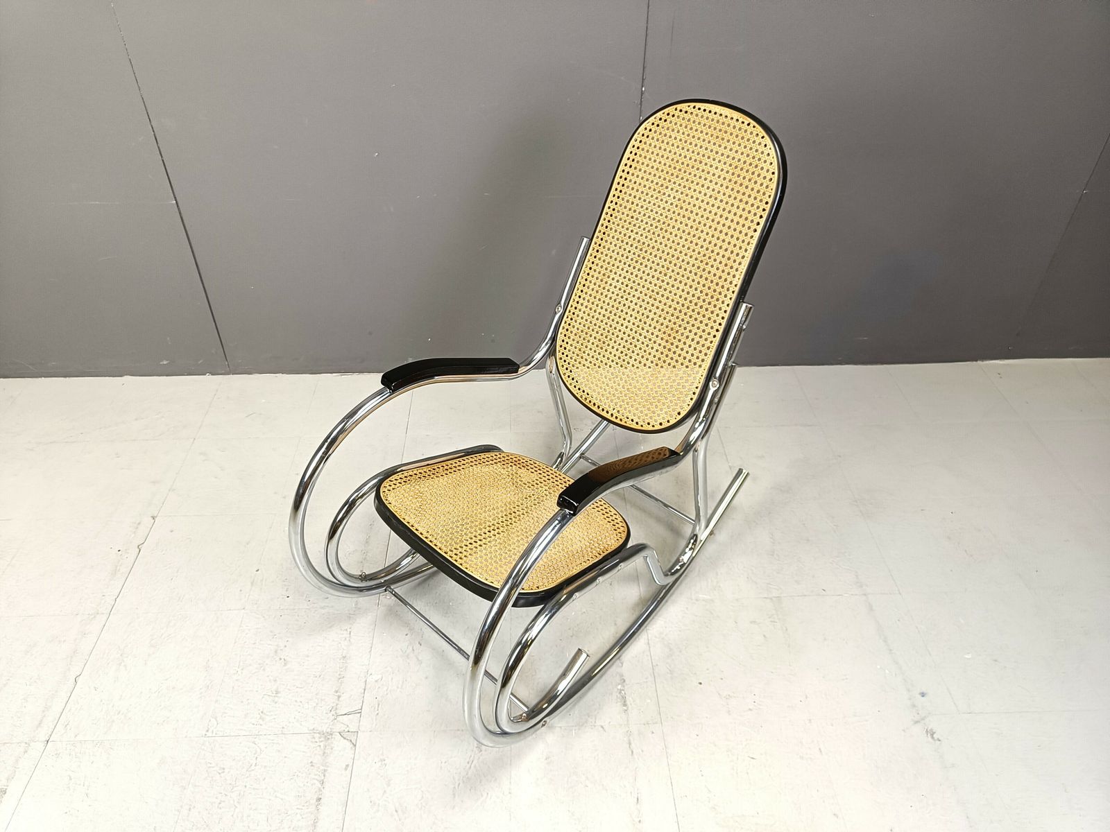 Vintage Chrome And Rattan Rocking Chair, 1960s photo furniture