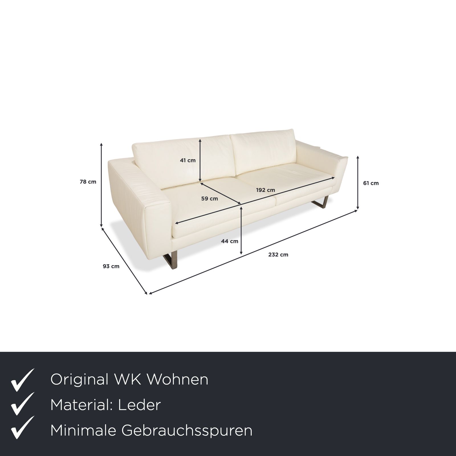 Canapé 4 places WK Wohnen WK 620 en cuir blanc crème photo furniture