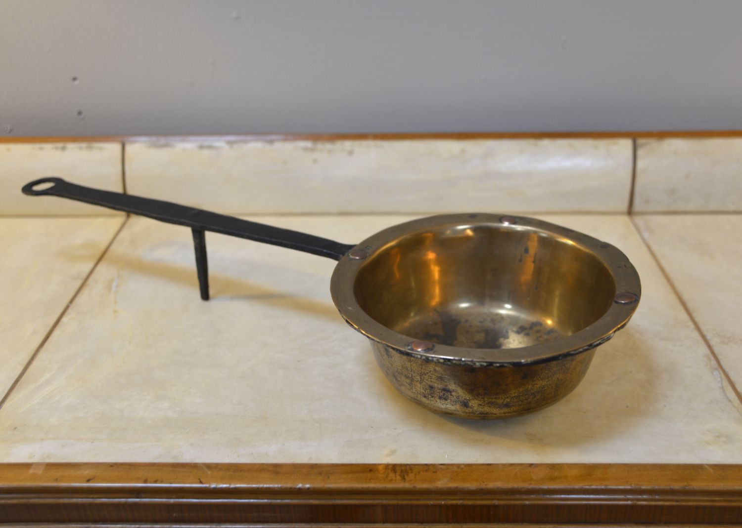 Georgian Fireside Down Hearth Skillet Brass Copper Cast Iron Pan English C1810