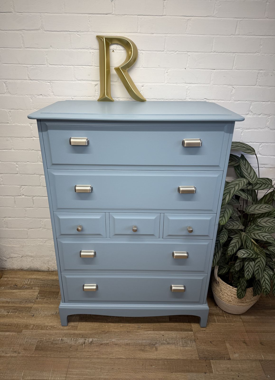 Stag Minstrel Tallboy – Painted In Labrador Blue By Benjamin Moore photo furniture