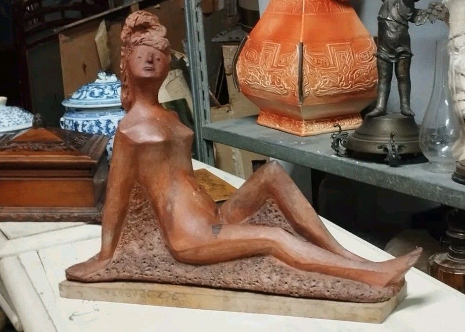 Art Female Nude Sculpture "Alberto Sparapani" Terracotta Signed photo