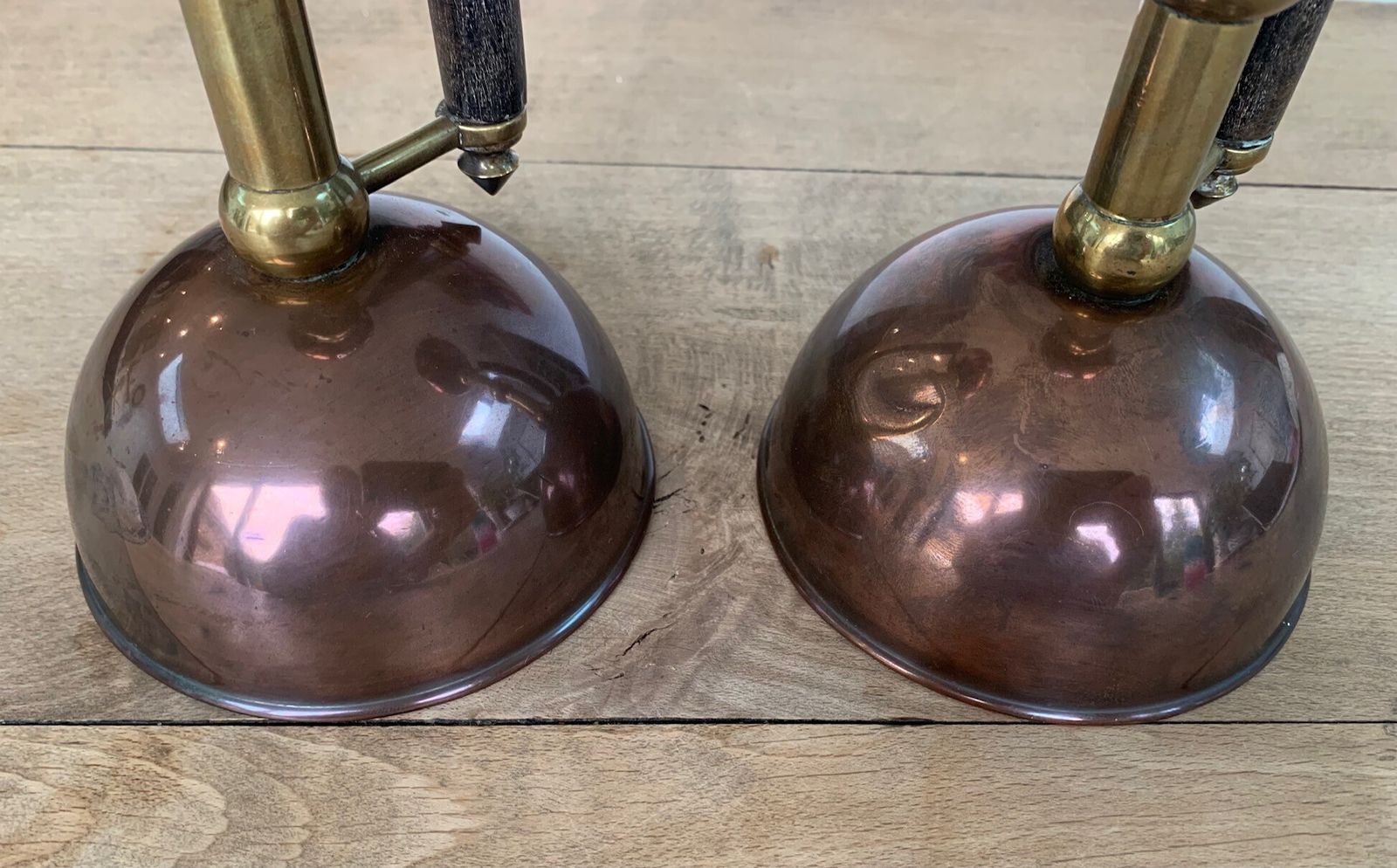 Late 19thc Pair Of Brass And Copper Arts & Crafts / Aesthetic Movement Candlesticks, Designed By DR Christopher Dresser photo vinterior
