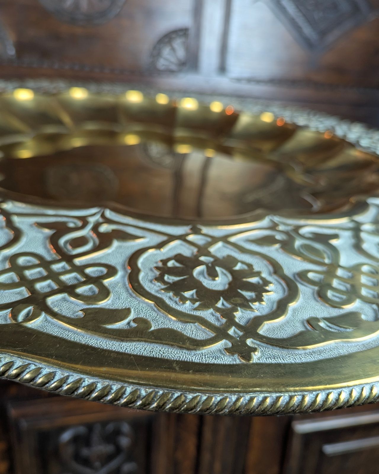 Large Late 19th Century Pressed Brass Indian Table Tray Top — School Of Jaipur photo 234.0