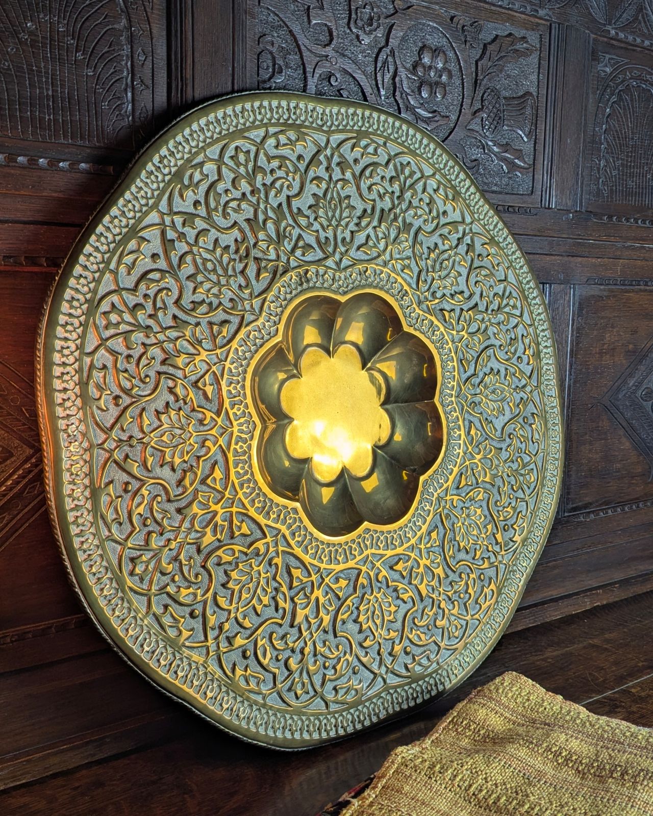 Late 19th Century Pressed Brass Indian Tiffin Table Tray Top — School Of Jaipur photo vinterior
