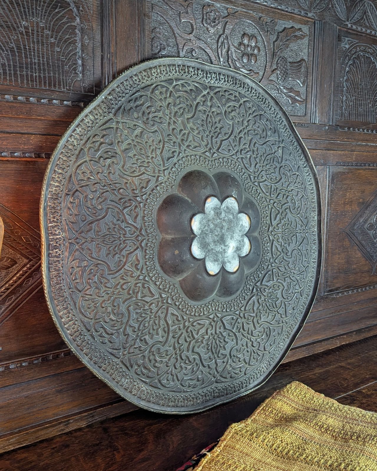 Late 19th Century Pressed Brass Indian Tiffin Table Tray Top — School Of Jaipur photo buy