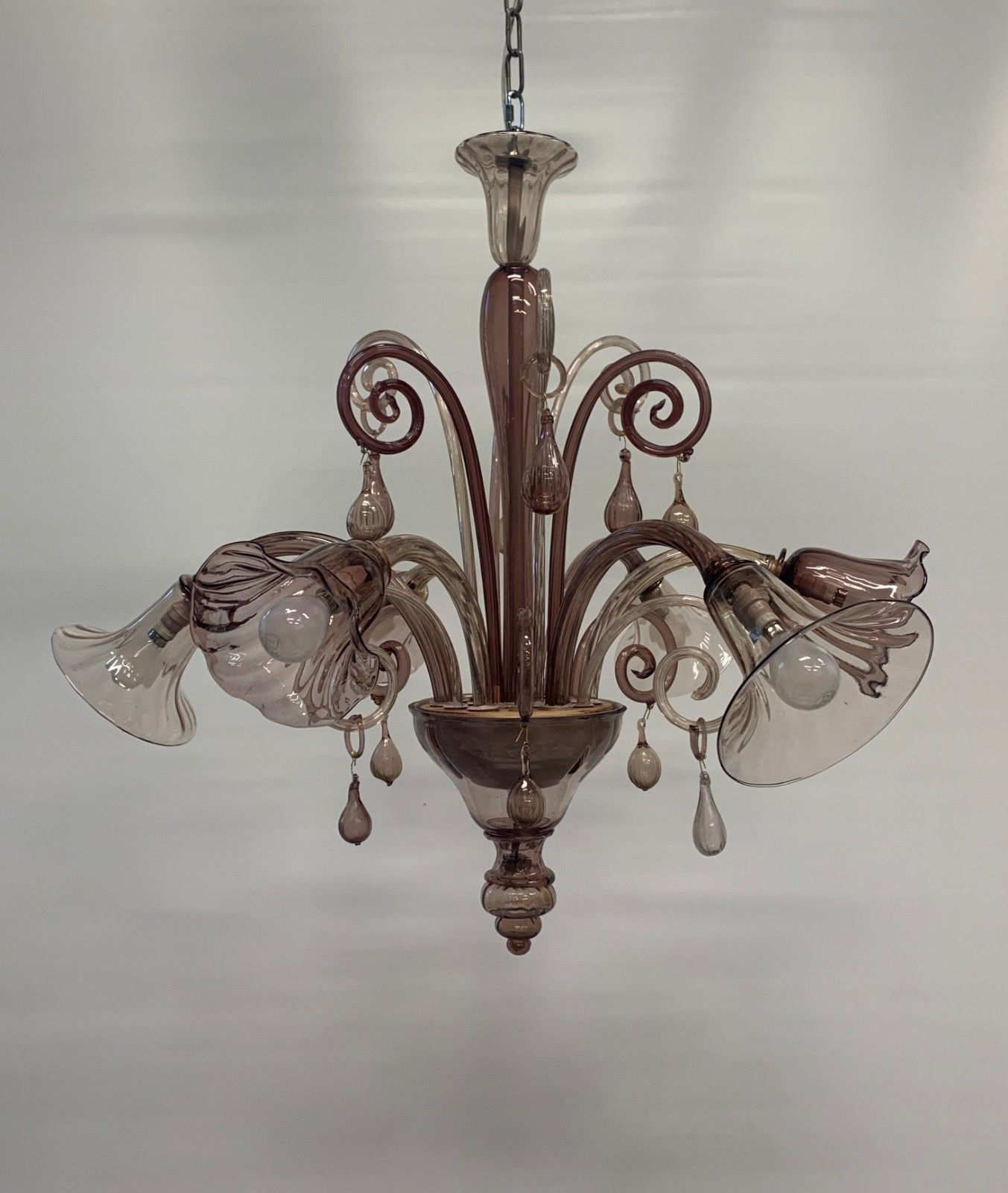 Vintage Murano Chandelier Attributed To Venins Rare Purple 1930 Italy