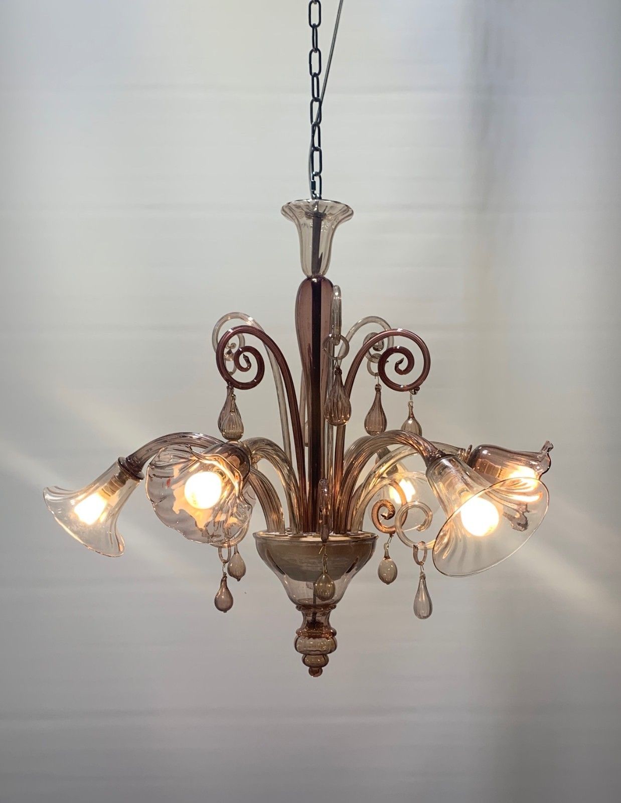 Vintage Murano Chandelier Attributed To Venins Rare Purple 1930 Italy photo Lighting