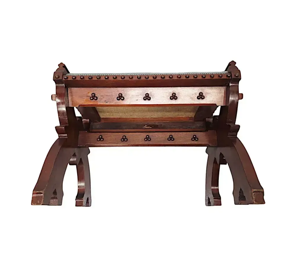 A Lovely Unusual Pair Of 19th Century Gothic Oak X Framed Stools photo vinterior