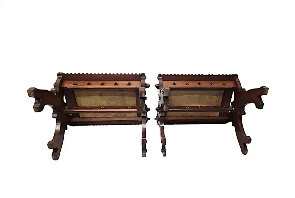 A Lovely Unusual Pair Of 19th Century Gothic Oak X Framed Stools photo buy