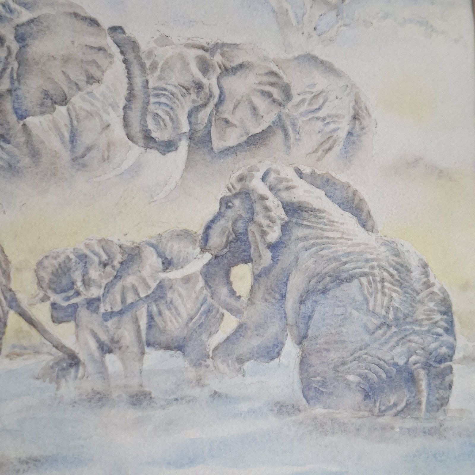 Large Original Watercolour Painting Progress Ncube African Elephant Contemporary photo Art