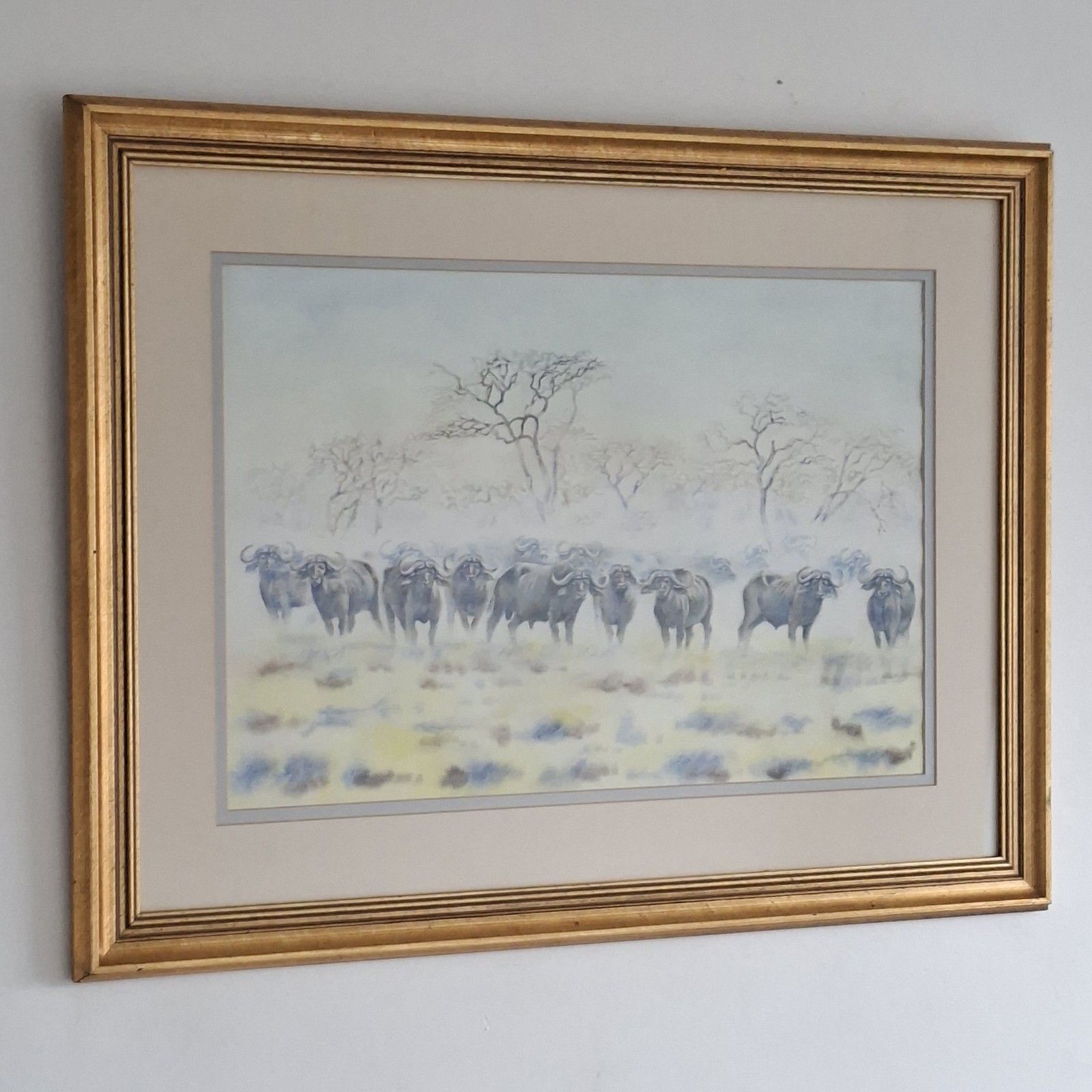 Large Original Watercolour Painting Progress Ncube African Buffalo Contemporary