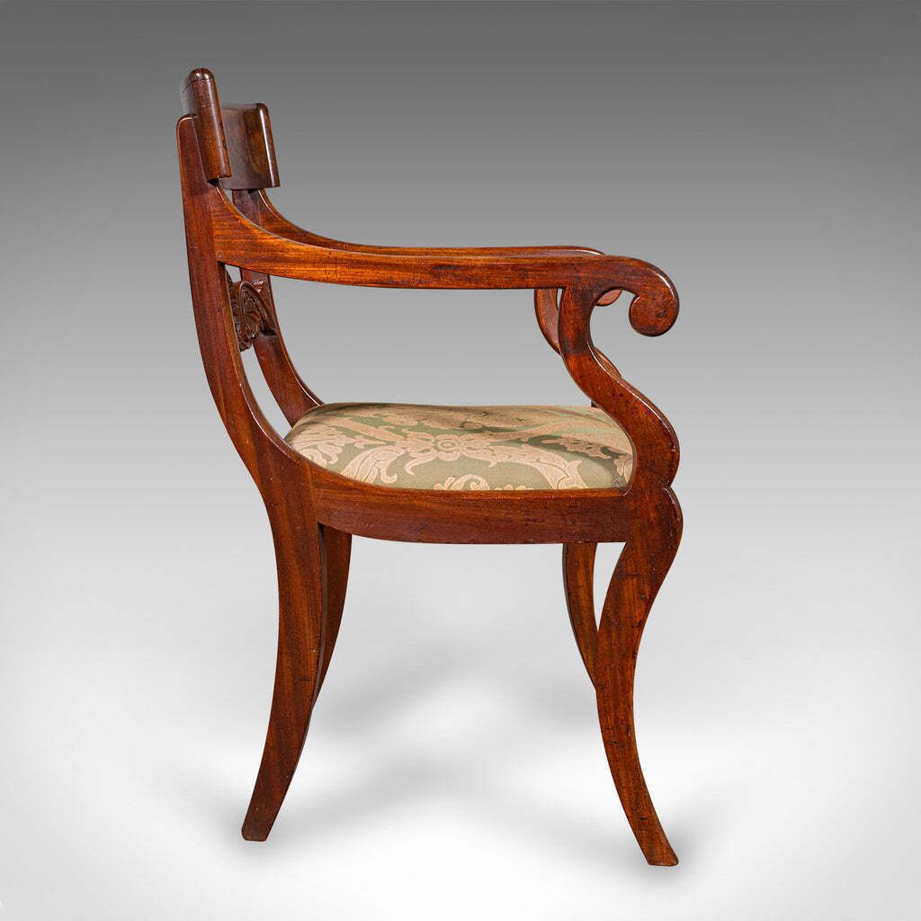 Antique Elbow Chair, English Drawing Room Seat, Study, Bedroom Armchair, Regency photo for sale