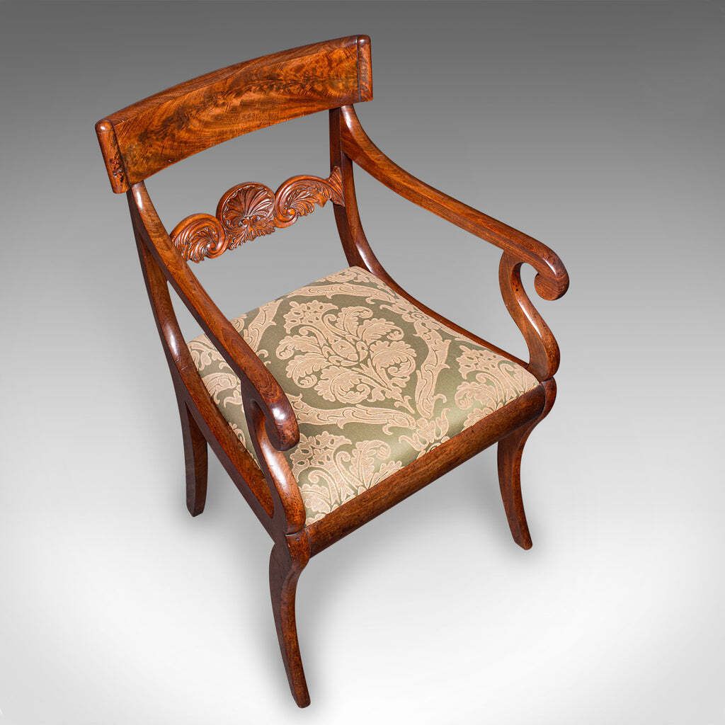 Antique Elbow Chair, English Drawing Room Seat, Study, Bedroom Armchair, Regency photo vinterior