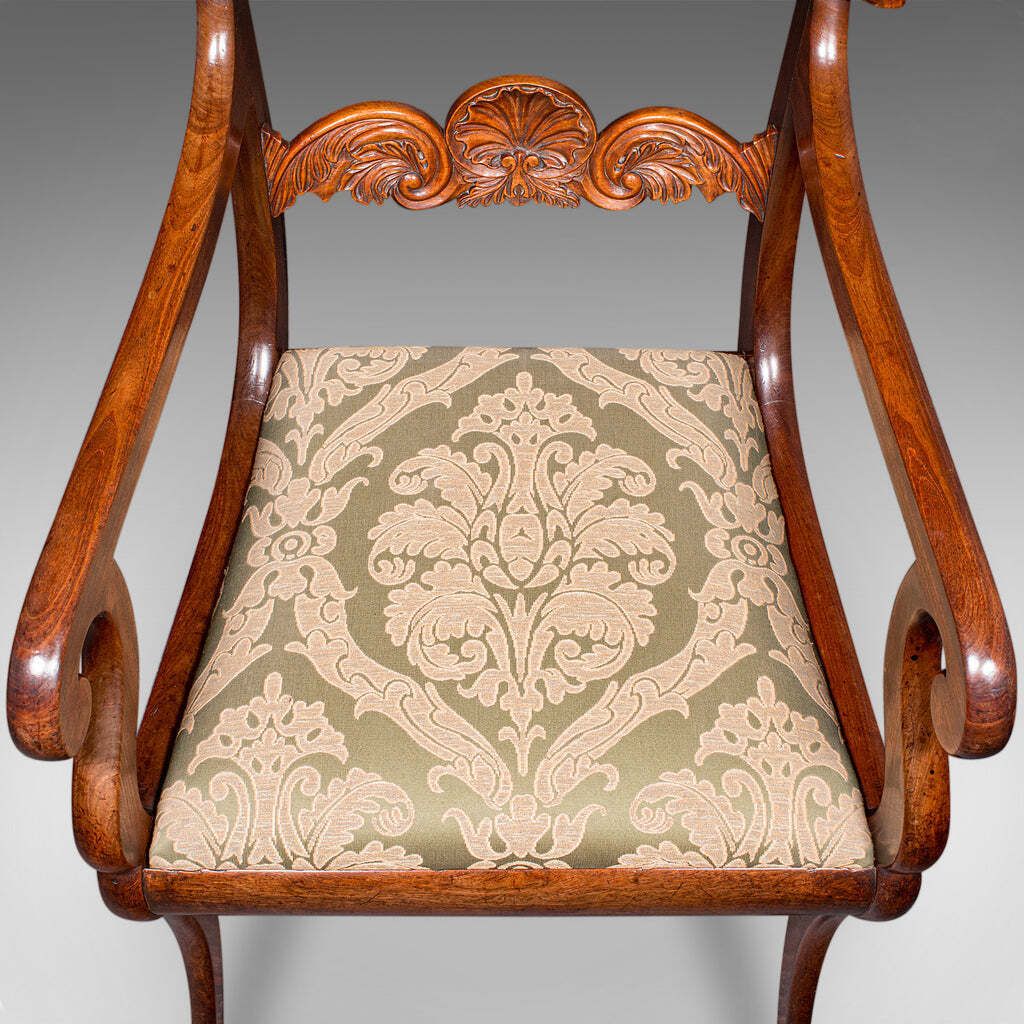 photo furniture Antique Elbow Chair, English Drawing Room Seat, Study, Bedroom Armchair, Regency