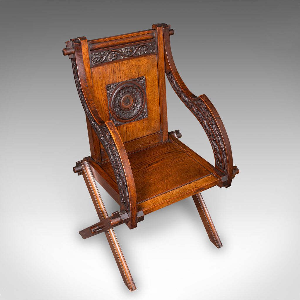 Antique Glastonbury Chair, English, Oak, Elbow Seat, Gothic Revival, Victorian photo vinterior