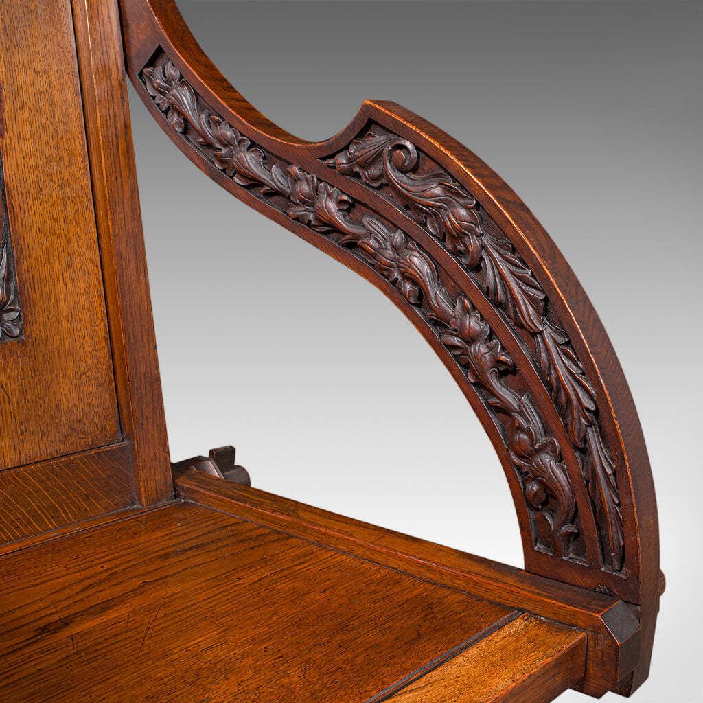 photo furniture Antique Glastonbury Chair, English, Oak, Elbow Seat, Gothic Revival, Victorian