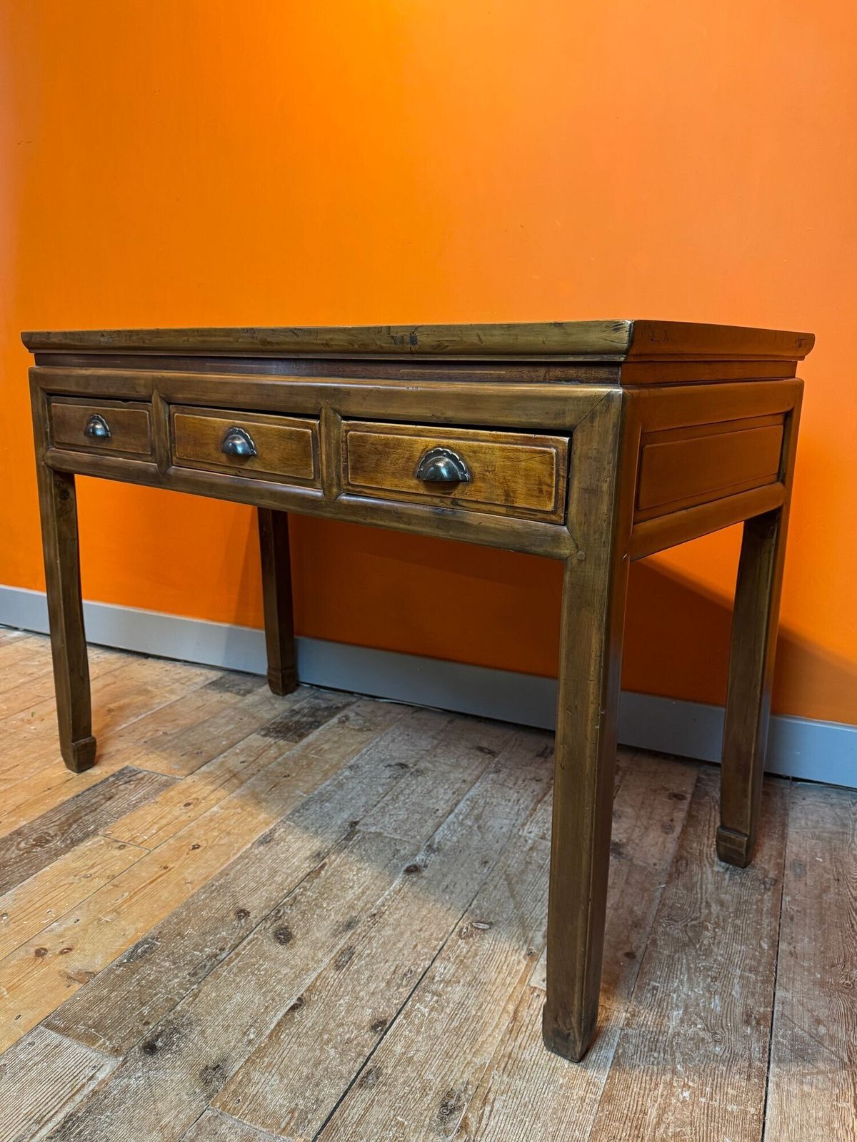 Antique Chinese Elm Three Drawer Table photo for sale