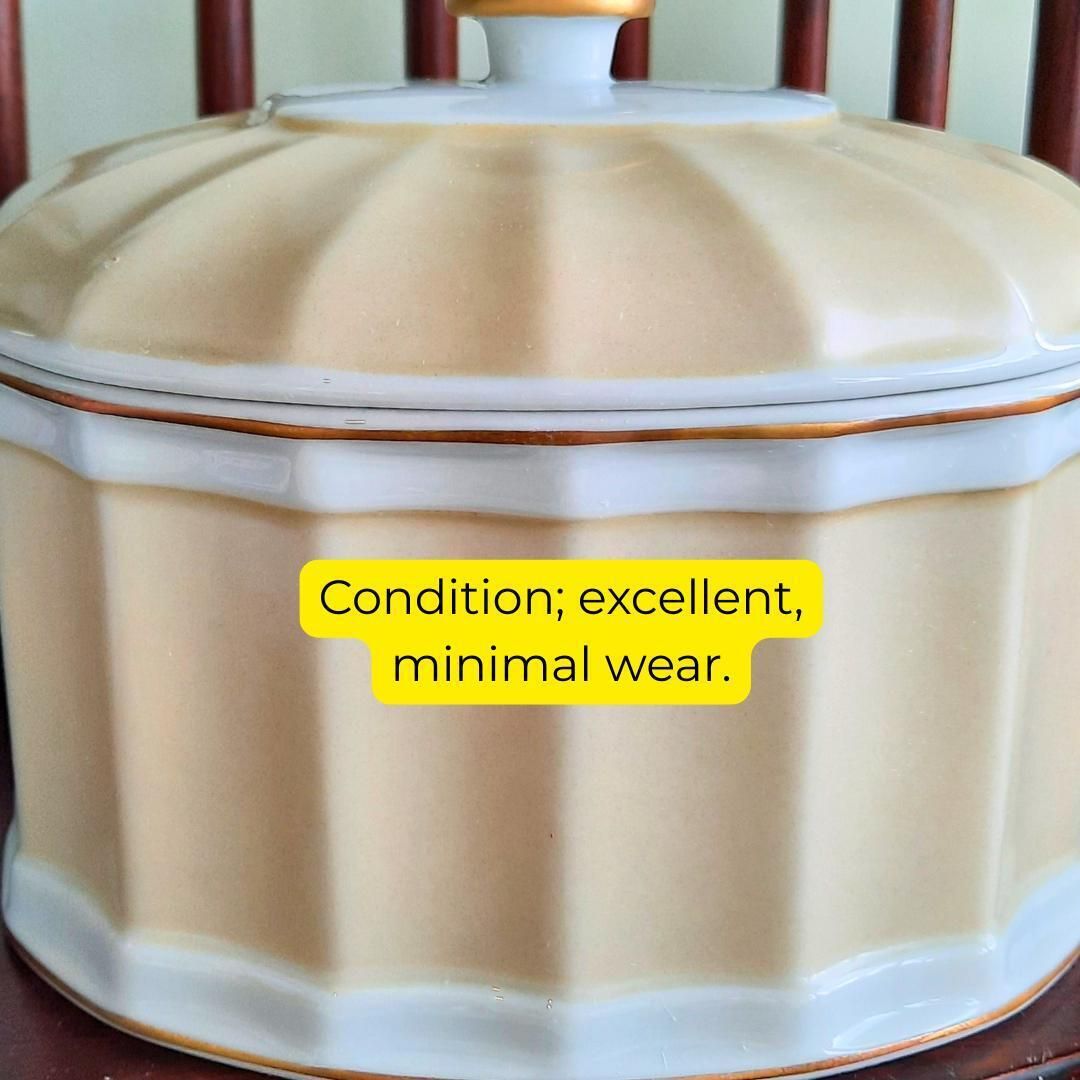 Vista Alegre Mottahedeh Portugal Oval Shape Neoclassical Style Lidded Box With Golden Rim Champagne Tone photo Home Decor