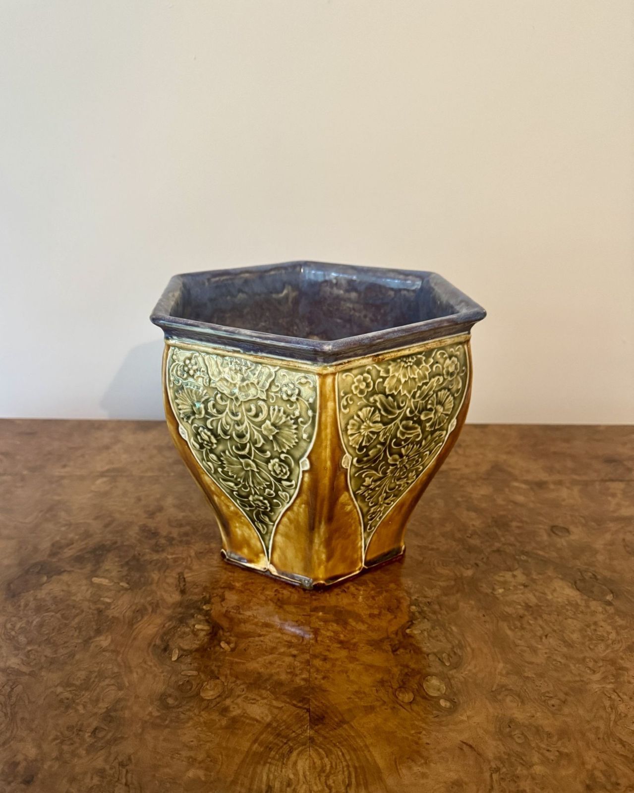 Quality Antique Doulton Lambeth Hexagonal Jardiniere By Ethel Beard photo furniture