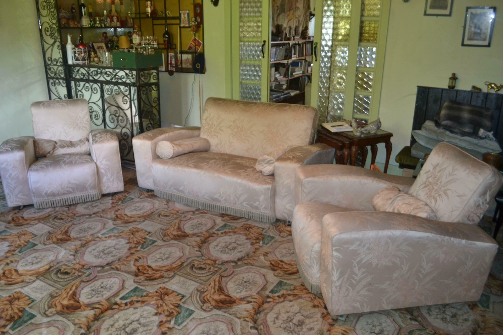 1930's Art Deco Club Suite Pure Silk Upholstered photo furniture