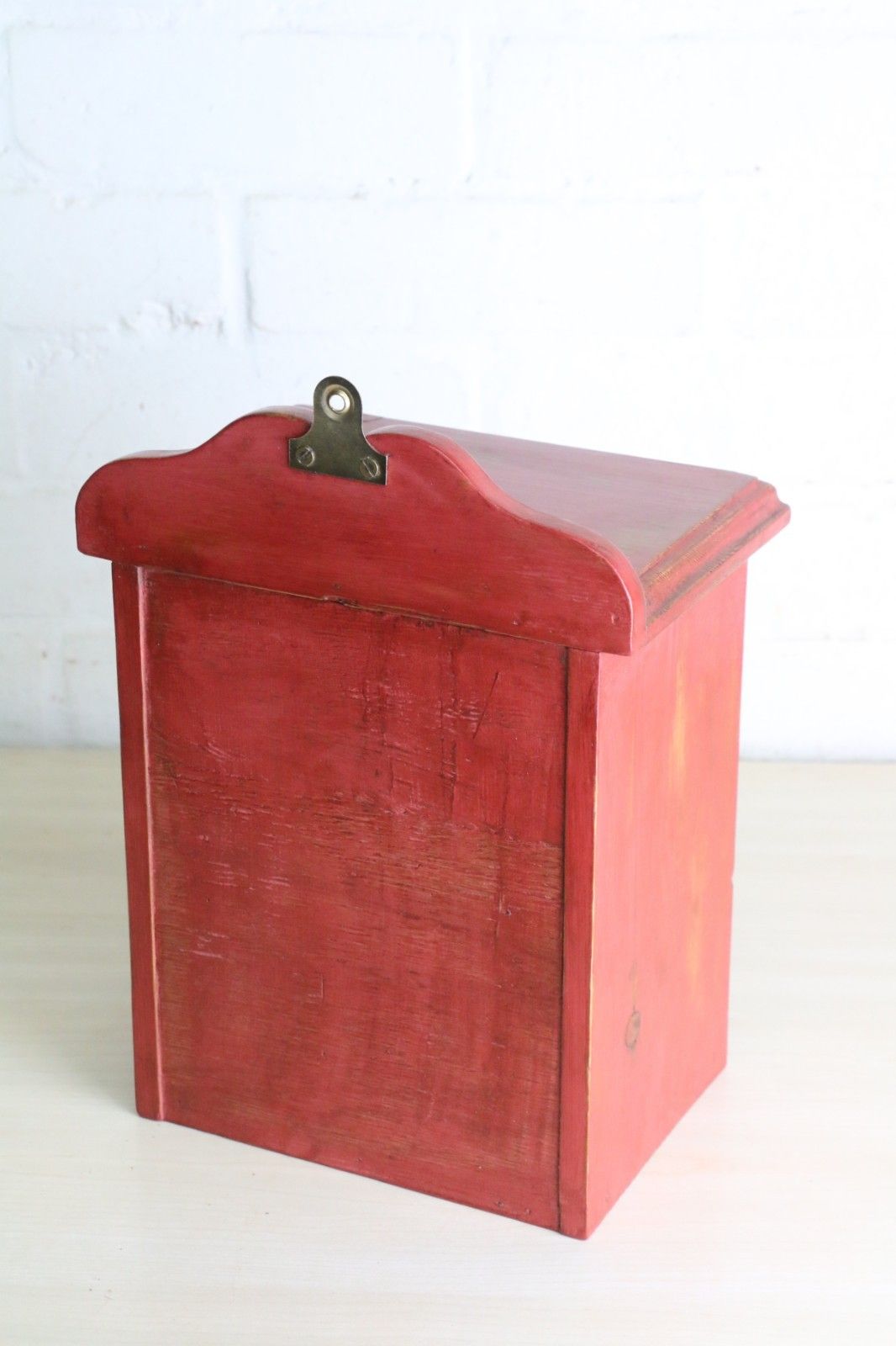 Vintage French Wall Mounted Rustic Pine Drawers Small Size Natural & Burnt Red photo 87.0