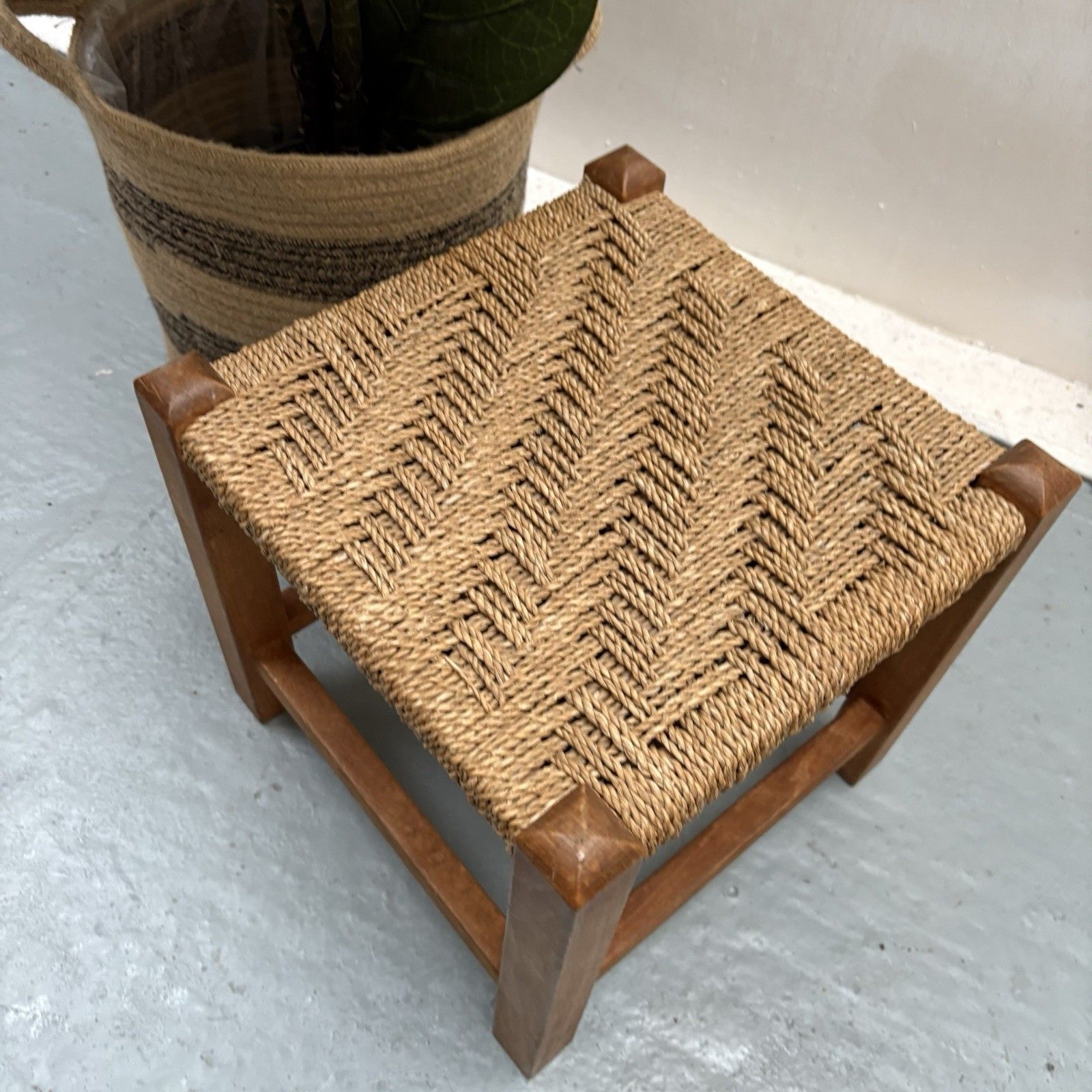 Vintage French Woven Jupe Rope Sea Grass Square Shaped Foot Stool Plinth Table photo 60.0