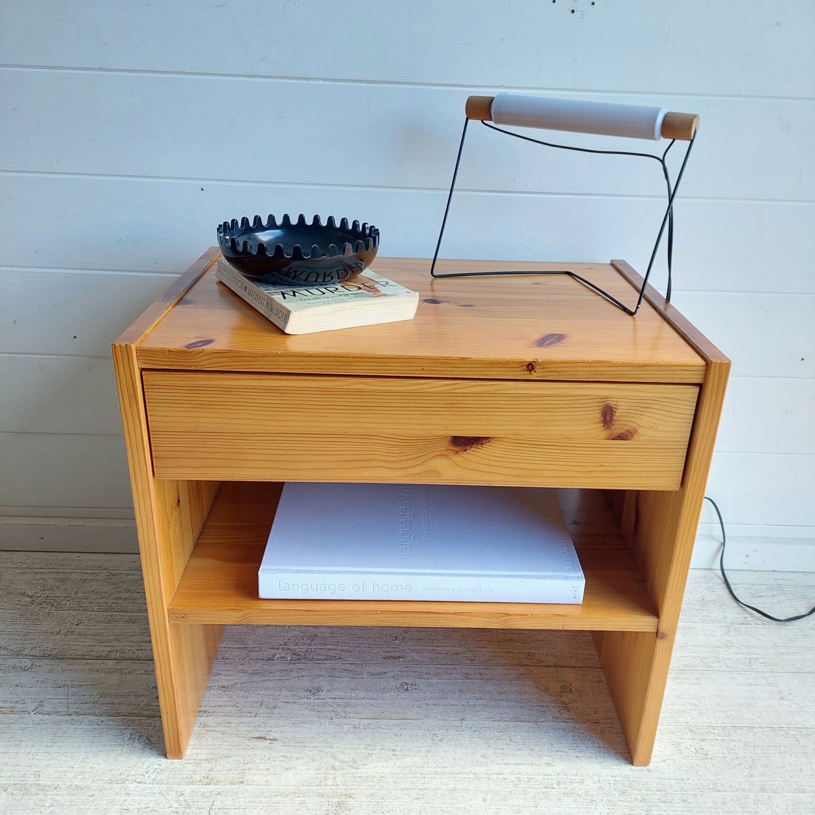 Mid Century Nightstand Scandinavian Pine Bedside Table Les Arcs Perriand Style 1970s, Sweden photo vinterior