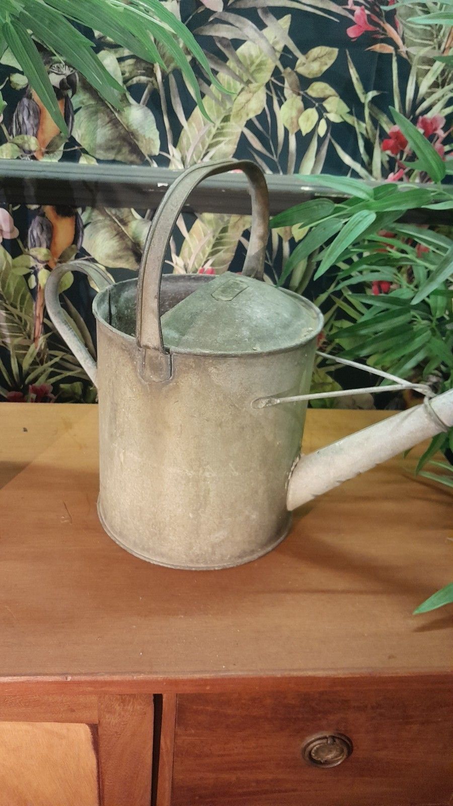 Vintage Galvanized Watering Can Two Gallon 40cm Tall Galvanised Metal With Rose photo vintage
