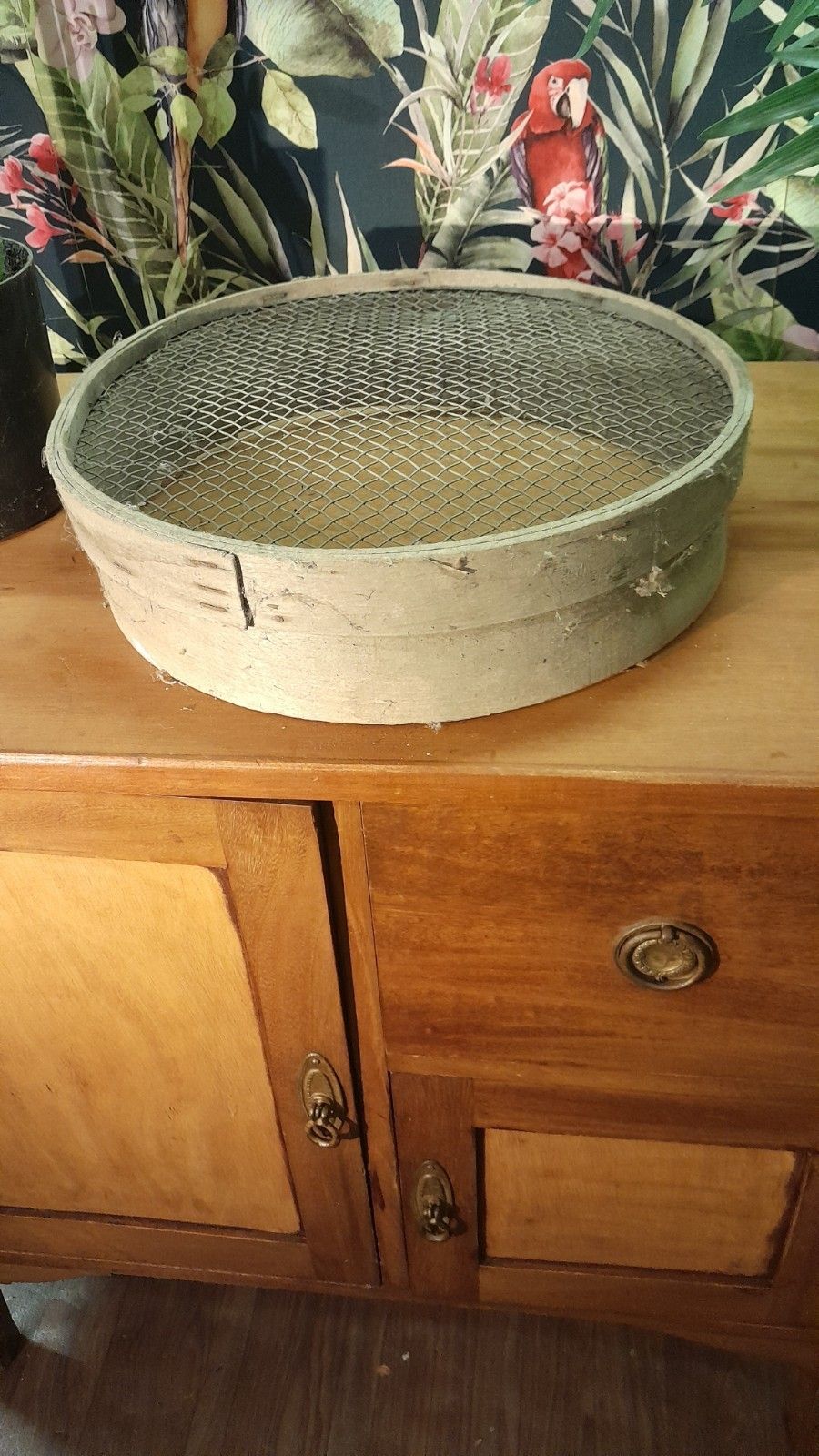 Vintage Wooden Soil Mesh Sieve Riddle Sifter 45cm Across Top ,10 1/2 Cm Tall photo furniture