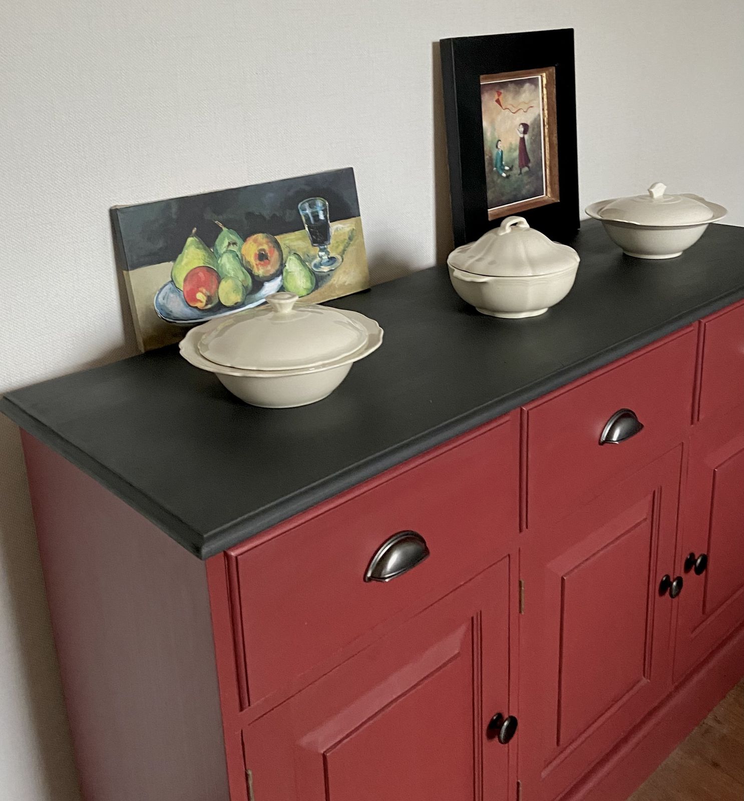 photo for sale Red Dresser Base, 1980s, Pine, Vintage