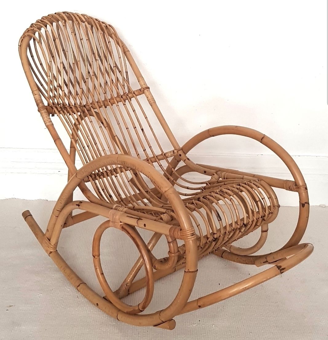 Mid Century Italian Bamboo Rocking Chair, Franco Albini. photo for sale