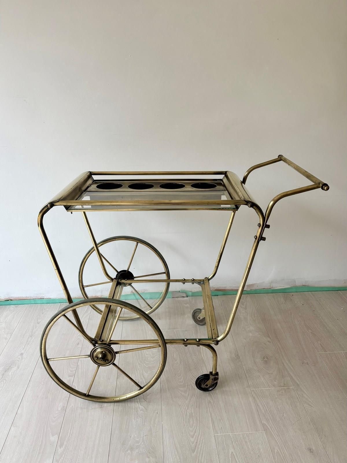 Mid Century Bauhaus Brass Drinks Trolley photo for sale