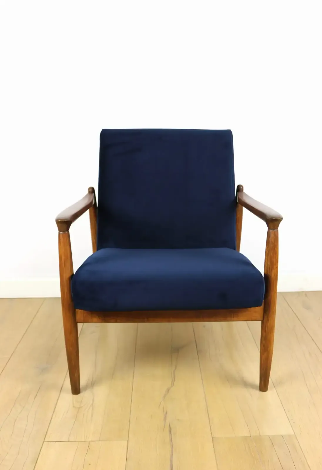 Furniture Gfm 64 Armchair, Designed By Edmund Homa From The 1970s, Navy Blue   Dark Wood photo