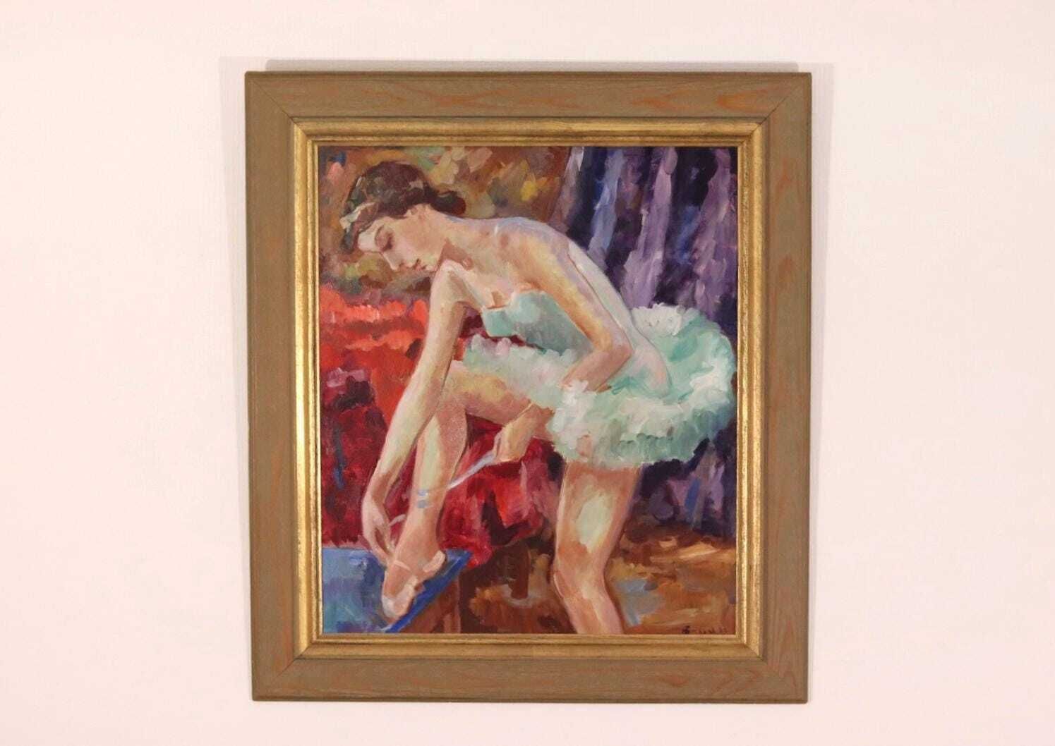Original Large Oil On Canvas Painting – “Ballerina”–  Vintage & Framed (88 × 77 Cm / 34.6" × 30.3")