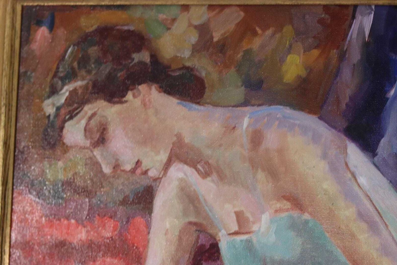 photo furniture Original Large Oil On Canvas Painting – “Ballerina”–  Vintage & Framed (88 × 77 Cm / 34.6" × 30.3")